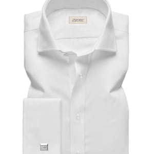 mens white dress shirt cufflinks Non-Iron Cotton Twill Spread Collar French Cuff Dress Shirt