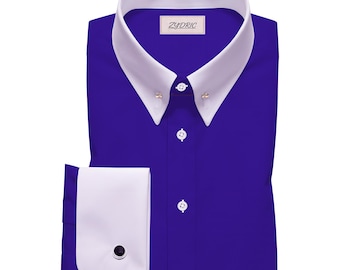Luxury Royal Blue Pin Collar Dress Shirt in Giza Cotton with French Cuffs