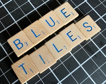 Single Scrabble Letter Tiles for Crafts - Pick Your Letters - Blue Font - limited supply