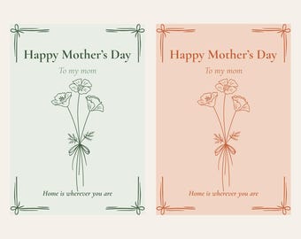 Carte Fête des Mères Imprimable | Printable Mother's Day Card | 2 Colors | PNG | Instant Download_ Idée cadeau fête des mères originale