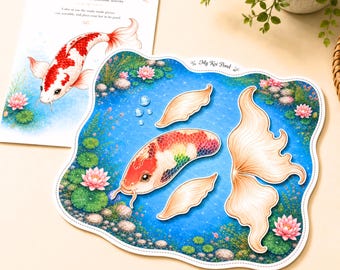 Manualidad imprimible de pez koi / Construye un pez koi / Set de juego de estanque para recortar y armar, actividad sin pantallas