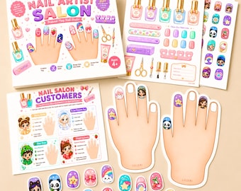 Nail Salon Printable Play Set, Nail Art Kit for Kids, Pretend Manicure Kit, Screen Free Fine Motor Cut and Play