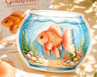 Manualidad de peces para imprimir, crea un pez dorado en una pecera, actividad preescolar para recortar y armar, manualidad para desarrollar la motricidad fina con poca preparación.