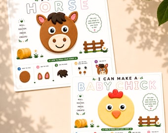 Tapetes imprimibles de plastilina con forma de animales de granja, actividad sensorial para niños pequeños, actividad para desarrollar la motricidad fina y momentos de tranquilidad.