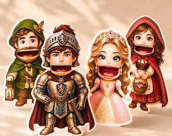 Marionetas de papel parlantes de Héroes de Cuentos, Manualidad de marionetas imprimible para niños, Juego imaginativo sin pantallas, Kit de juego de simulación para contar cuentos