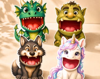 Fantasy Talking Paper Puppets Printable, Kids Puppet Craft for Imaginative Play, Storytelling, Screen-Free Fun, Low-Prep Character Puppets