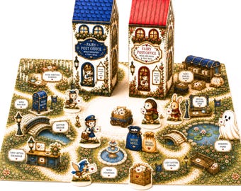 Juego imprimible de aldea de hadas, manualidad de casa de muñecas de papel con oficina de correos de hadas, juego de simulación sin pantallas, actividad de recortar y doblar