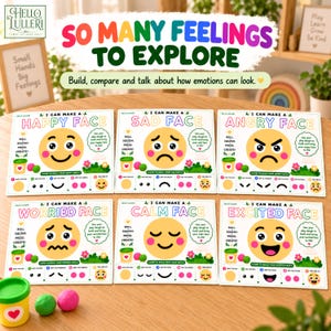 K&ouml;nnte beinhalten: Sechs p&auml;dagogische Knet-Aktivit&auml;tsmatten, die verschiedene Emotionen darstellen: gl&uuml;cklich, traurig, w&uuml;tend, besorgt, ruhig und aufgeregt. Jede Matte enth&auml;lt illustrierte Anleitungen zum Formen von Gesichtsmerkmalen wie Augen, Mund und Wangen.