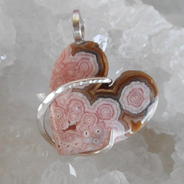 AWESOME Rhodochrosite Heart Silver Wrapped Pendant