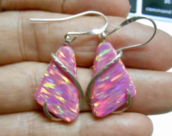 Purple Fire Opal Silver Wrapped  Earrings