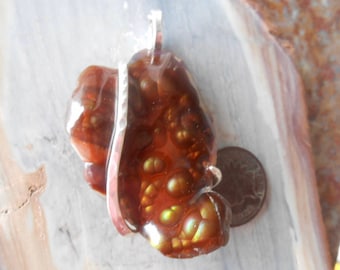 Mexican Fire Agate Silver Wrapped Pendant