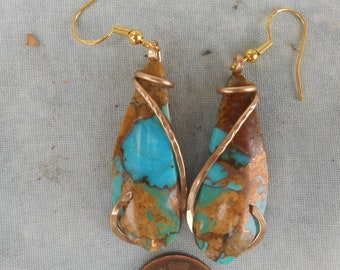 Kingman Turquoise with Bronze Gold Earrings