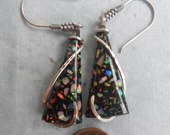 Black Bella Opal Silver Wrapped Earrings