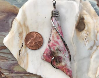 Thulite Silver Wrapped Pendant