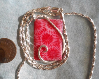 Red Coral Silver  Wrapped Pendant