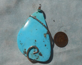 Large Turquoise Silver Wrapped Pendant