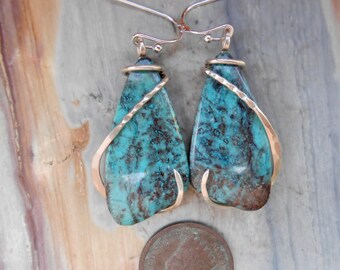 Shattuckite Silver Wrapped Earrings