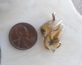 Golden Needles Flower of Rutilated  Quartz Gold Wrapped Pendant