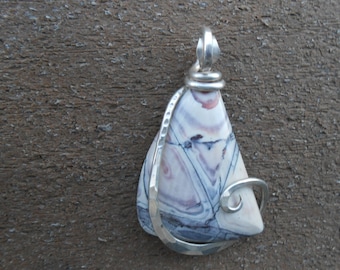 Porcelain Exotica Jasper Silver Wrapped Pendant