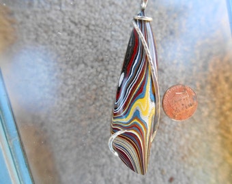 Fordite Silver Wrapped Pendant