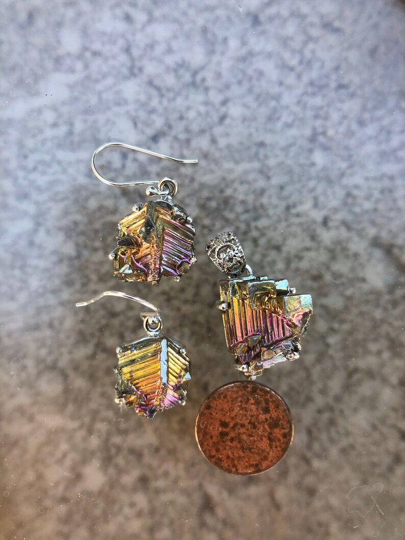 Bismuth Crystal Silver Pendant Earrings
