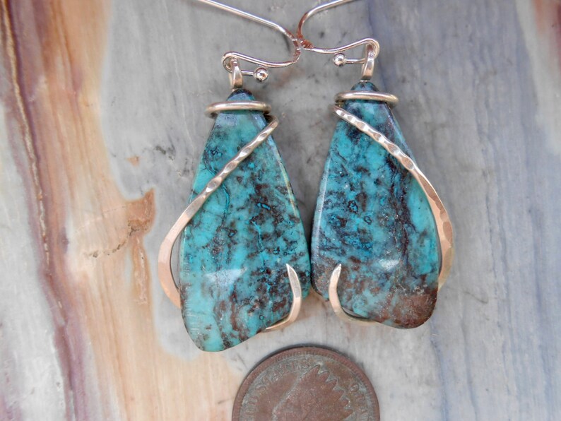 Shattuckite Silver Wrapped Earrings