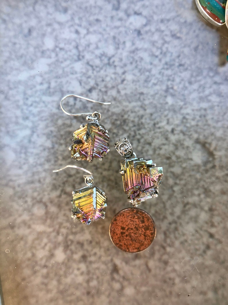 Bismuth Crystal Silver Pendant Earrings
