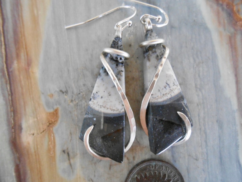 Dendritic Opal Silver Wrapped Earrings