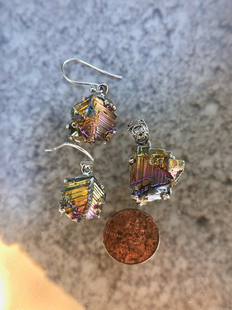 Bismuth Crystal Silver Pendant Earrings