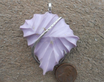 BEAUTY Carved Lilac Phosphosiderite Silver Wrapped Pendant
