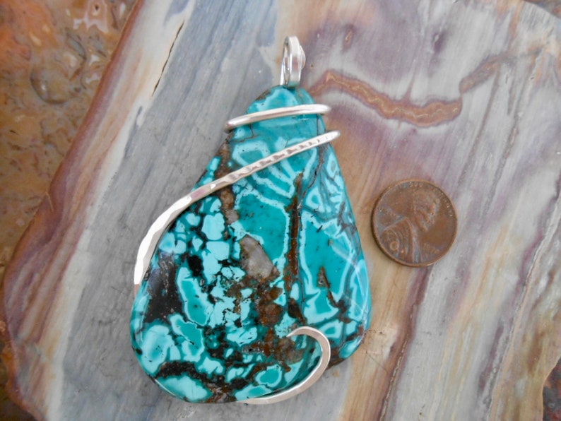 TERRIFIC Hubei Turquoise Silver Wrapped Pendant