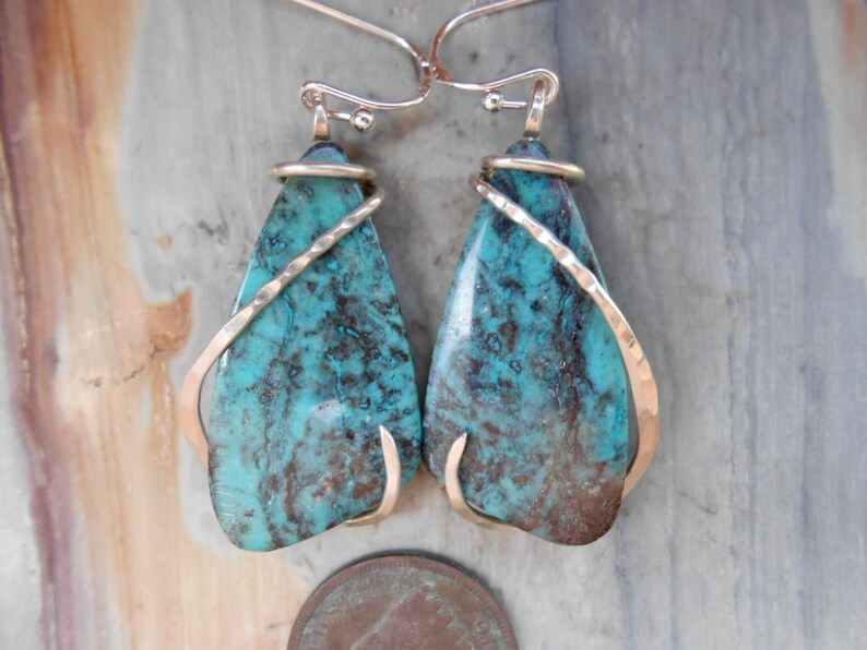 Shattuckite Silver Wrapped Earrings