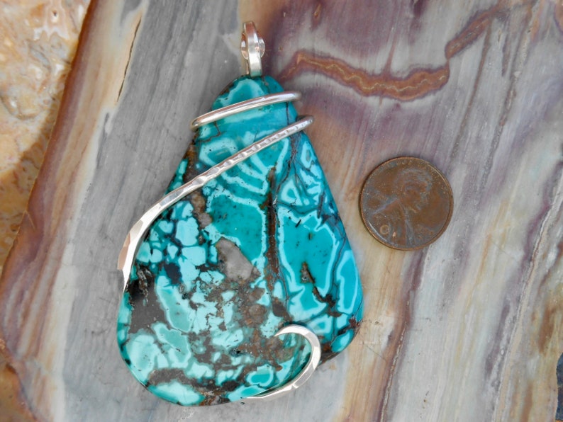 TERRIFIC Hubei Turquoise Silver Wrapped Pendant