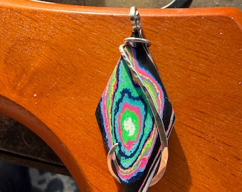 Fordite Silver Wrapped Pendant