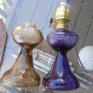 Two Greek Key Antique Kerosene Lamps