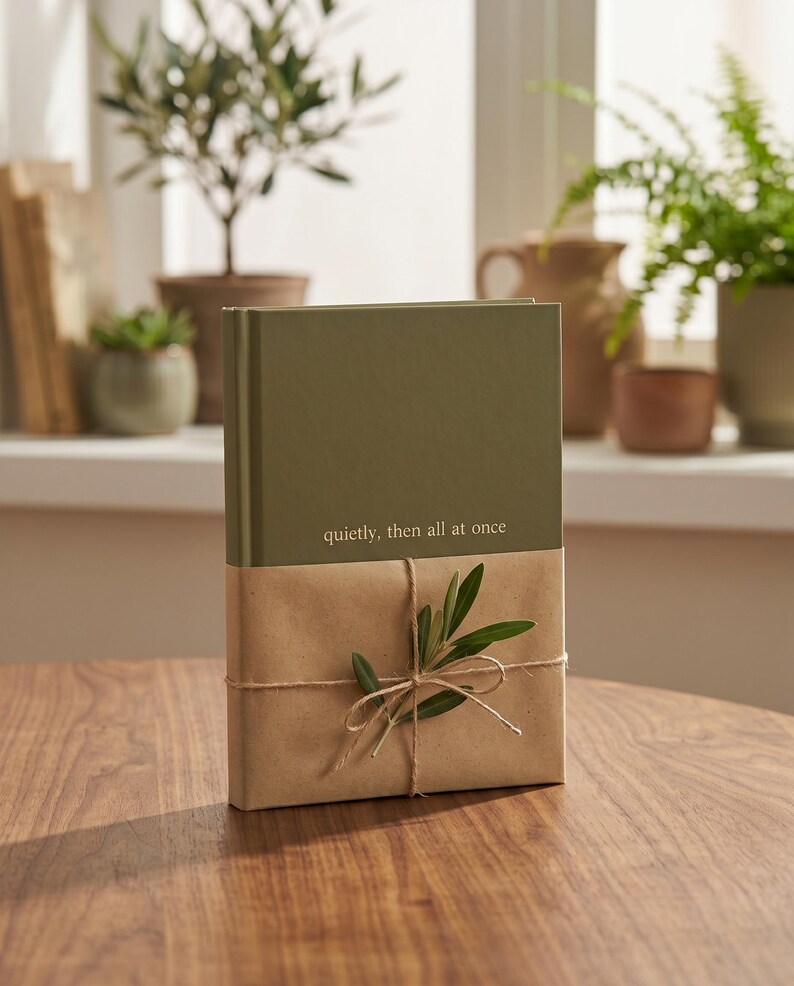 Diario a righe verde oliva per donne, taccuino con copertina rigida estetica, diario minimalista, 150 pagine, regalo per lei "New Chapter" / Aurel immagine 9