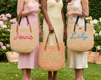 Personalized Straw Beach Tote, Bridesmaid Monogrammed Travel Bag