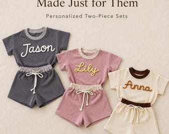 Custom Puff Name Baby Tee and Shorts Set, Personalized Toddler Outfit, Minimalist Birthday Wear
