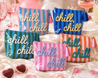 Personalized Party Makeup Bag, Stitched Name Cosmetic Pouch, Bridesmaid Favor Bag