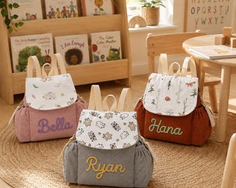Zaino personalizzato in velluto a coste per bambini, borsa ricamata per bambini in età prescolare