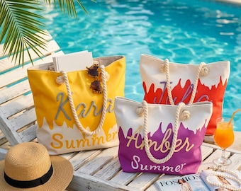 Custom Drip Canvas Tote Bag, Personalized Summer Beach Handbag