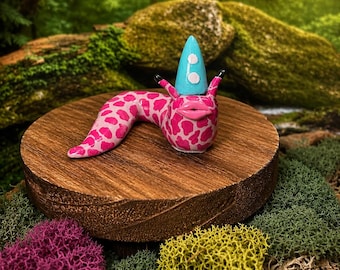 Angie, Handmade Polymer Clay Slug Figurine, Quirky Whimsical Collectible, Party Hat