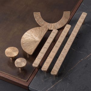Hammered Brass Semi Circle Cabinet Pulls: Modern Drawer Knobs