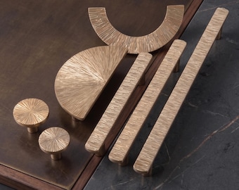 Hammered Brass Semi Circle Cabinet Pulls: Modern Drawer Knobs
