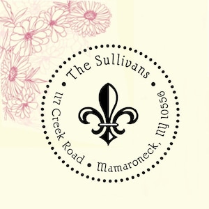 Tampon d'adresse de retour personnalisé auto-encreur, tampon d'adresse de mariage personnalisé, fleur de lys, R50