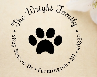May include: A black and white paw print in a circle with the text "The Wright Family" and the address "2825 Beacon Dr. Farmington, MI 48330".