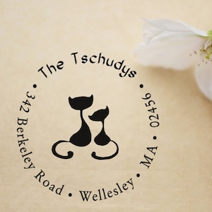 gepersonaliseerde retouradresstempel, ZELFINKTENDE aangepaste trouwadresstempel, katten, R33