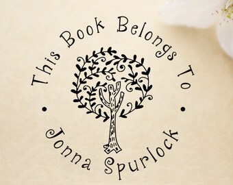 SELF INKING custom library stamp,personalized book stamp,this book belongs to,from the library of,tree,LR251