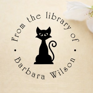 AUTO ENCREUR tampon de bibliothèque sur mesure, tampon livre personnalisé, ce livre appartient à, de la bibliothèque de, timbre de chat, LR191