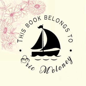 SELF INKING timbre de bibliothèque personnalisée, timbre de livre personnalisé, ce livre appartient à, de la bibliothèque de, bateau de voile, LR12